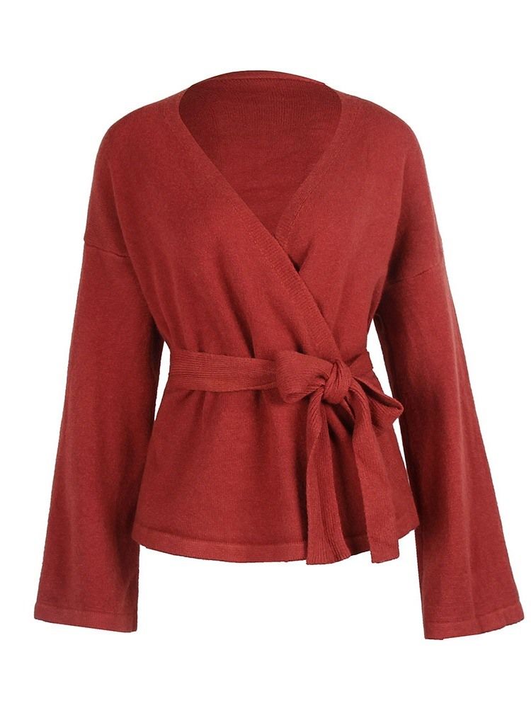 Camisola De Outono Feminina Com Manga Flare Fina Com Decote Em V