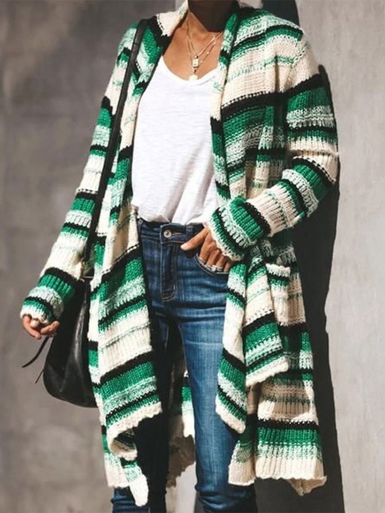 Cardigan De Malha Feminina Com Bloco De Cor Regular