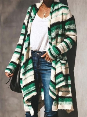 Cardigan De Malha Feminina Com Bloco De Cor Regular