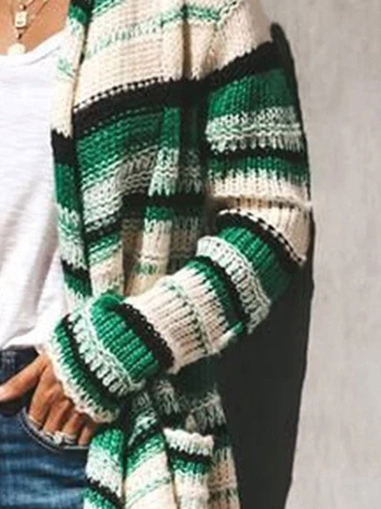 Cardigan De Malha Feminina Com Bloco De Cor Regular