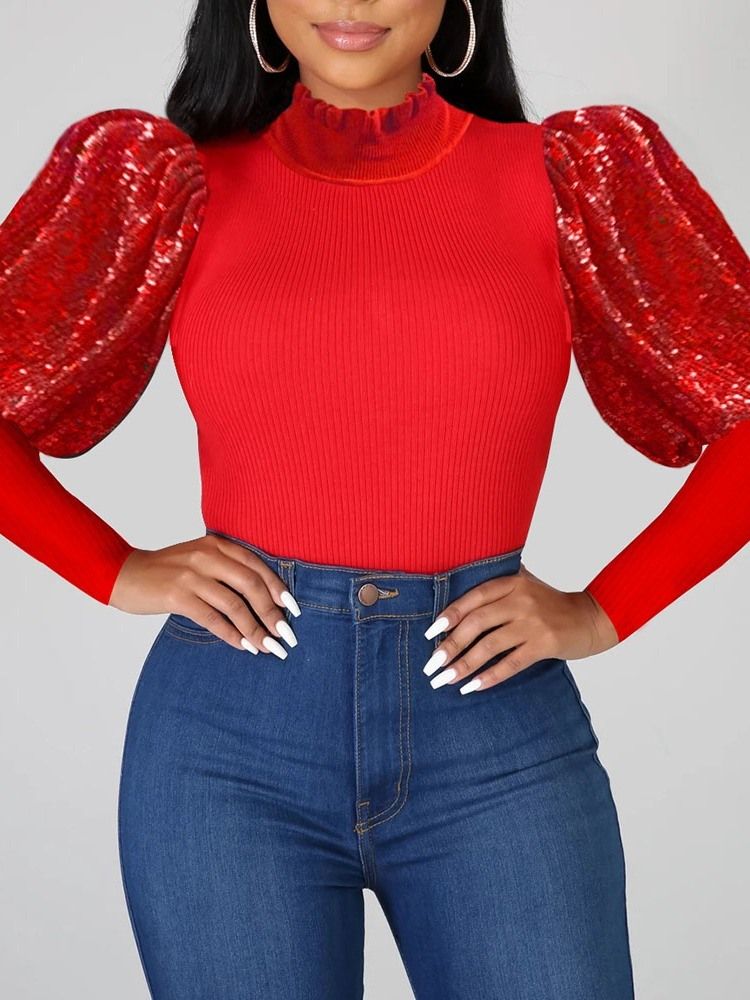 Moda Africana Feminina Manga Puff Regular Patchwork Suéter Slim