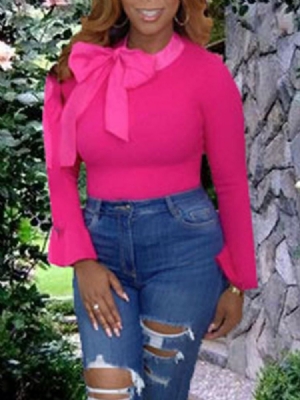 Moletom Feminino Africano Com Manga Flare Bowknot Padrão Slim
