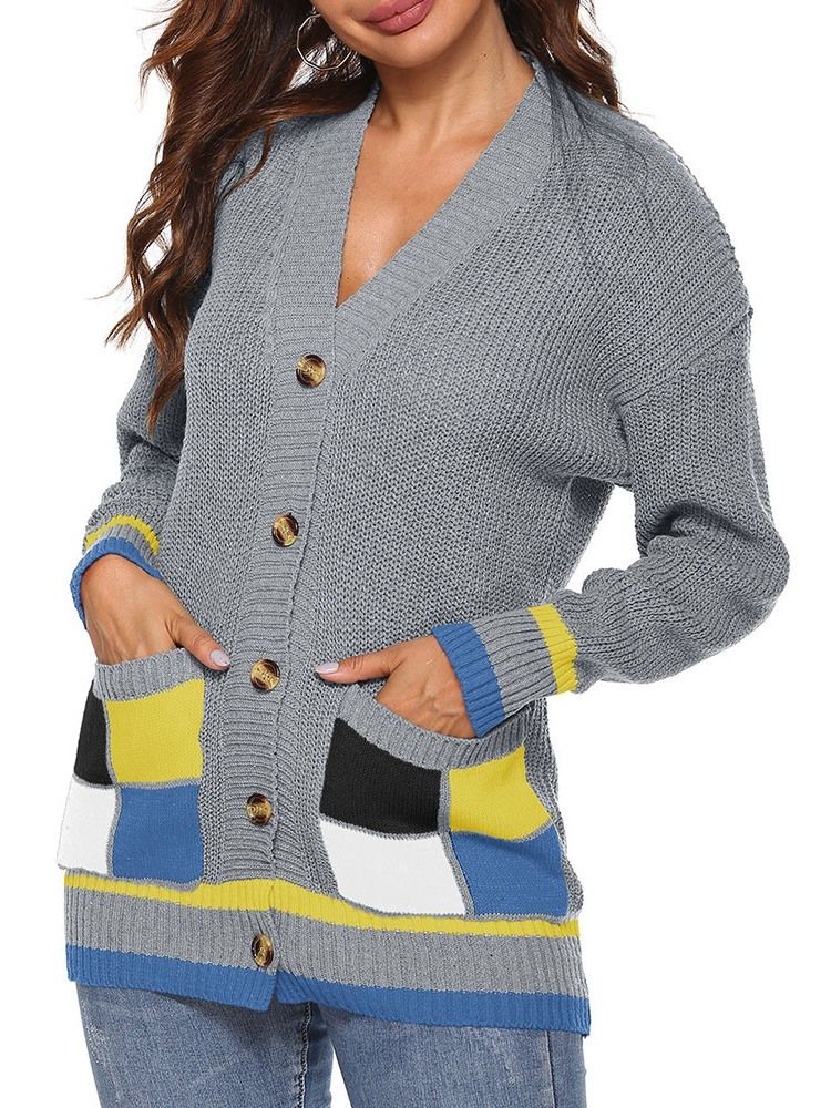Suéter Feminino Solto Para Outono Patchwork De Peito Único Regular