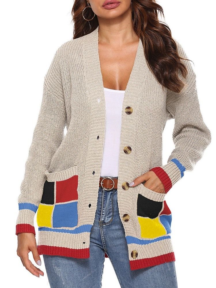 Suéter Feminino Solto Para Outono Patchwork De Peito Único Regular