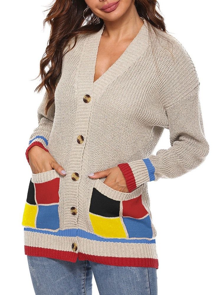 Suéter Feminino Solto Para Outono Patchwork De Peito Único Regular