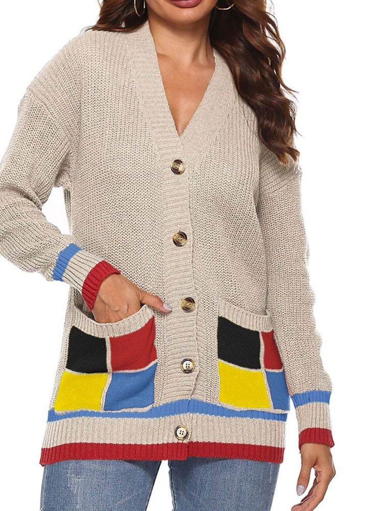Suéter Feminino Solto Para Outono Patchwork De Peito Único Regular