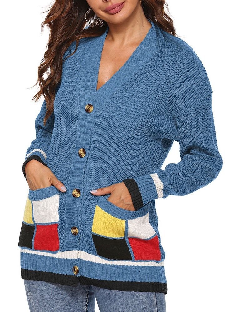 Suéter Feminino Solto Para Outono Patchwork De Peito Único Regular