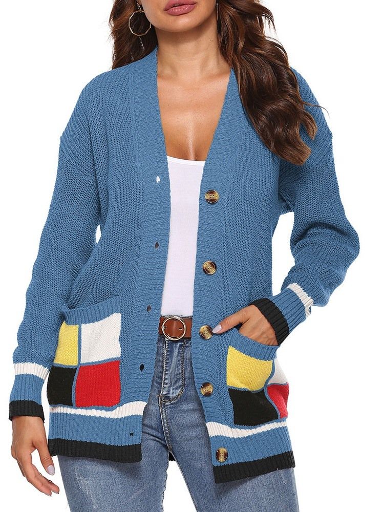 Suéter Feminino Solto Para Outono Patchwork De Peito Único Regular