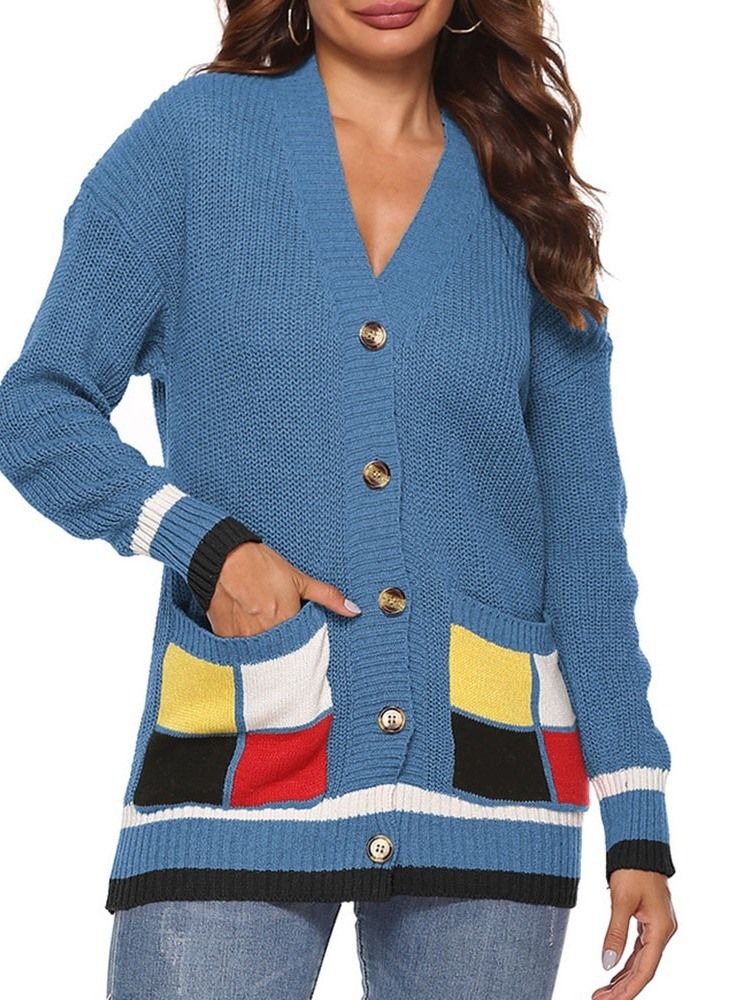 Suéter Feminino Solto Para Outono Patchwork De Peito Único Regular