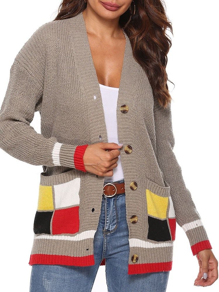 Suéter Feminino Solto Para Outono Patchwork De Peito Único Regular