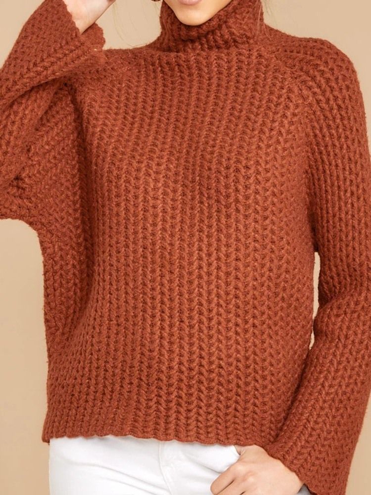 Suéter Regular Feminino De Patchwork De Manga Comprida Com Gola Alta