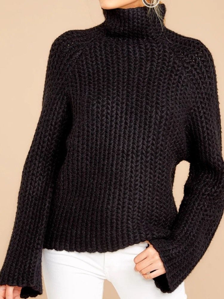 Suéter Regular Feminino De Patchwork De Manga Comprida Com Gola Alta
