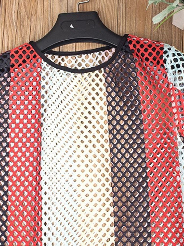 Blusas Femininas De Cor Block Hollow Sexy Beach