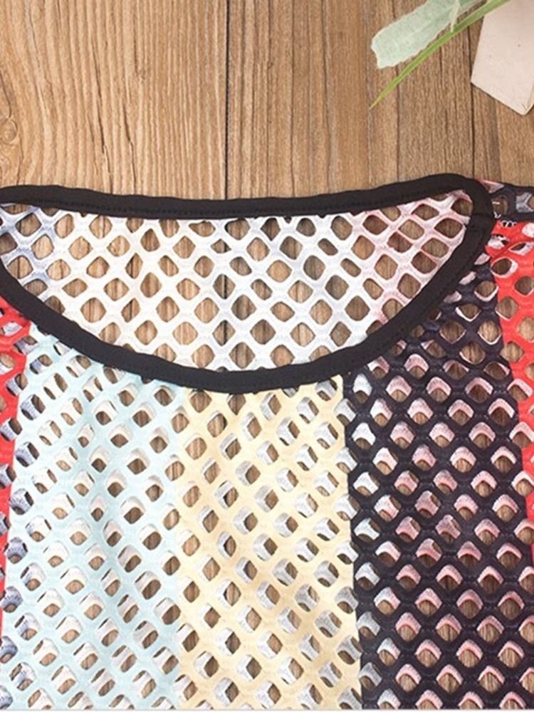Blusas Femininas De Cor Block Hollow Sexy Beach
