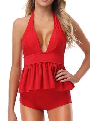 Fato De Banho Sexy Feminino Com Cordões E Decote Em V