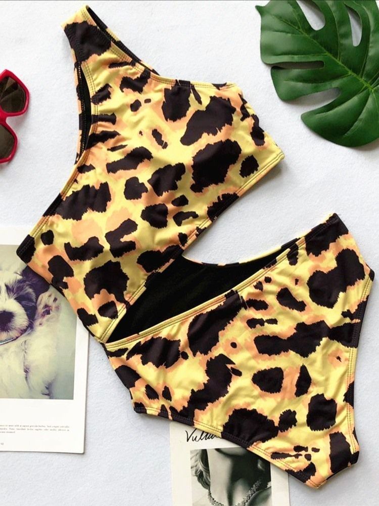 Roupa De Banho Assimétrica Sexy Leopardo Feminina