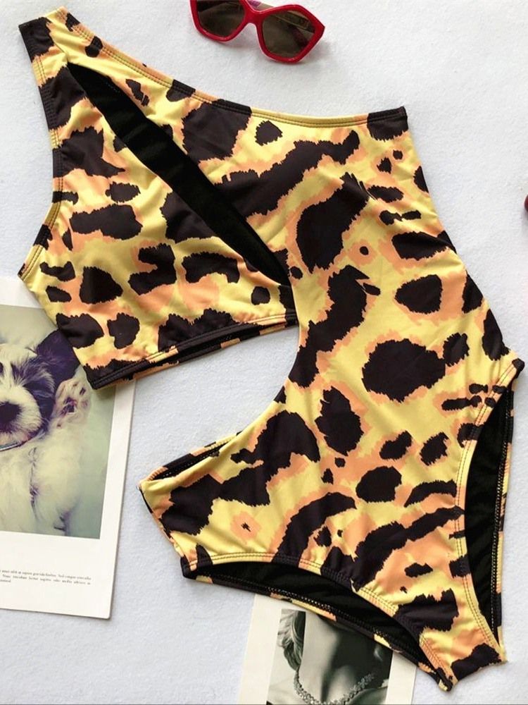 Roupa De Banho Assimétrica Sexy Leopardo Feminina