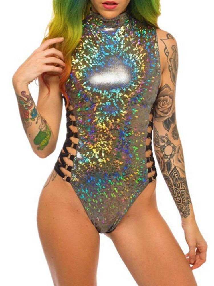 Roupa De Banho Sexy Com Bloco De Cor Com Zíper Feminino