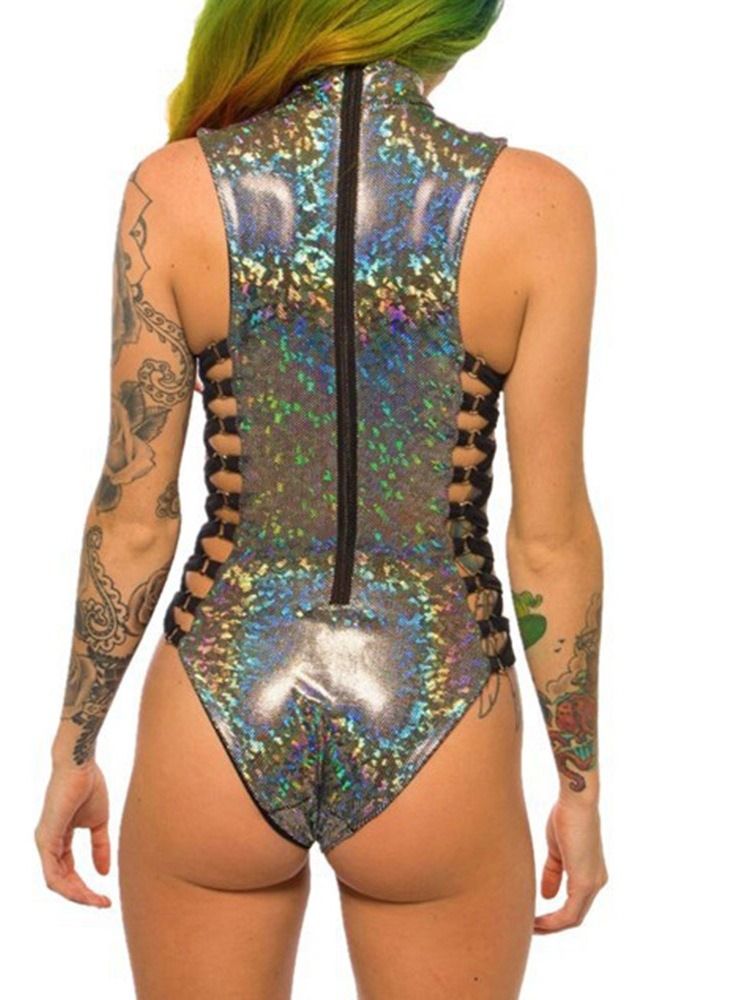 Roupa De Banho Sexy Com Bloco De Cor Com Zíper Feminino