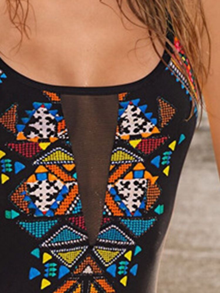Roupa De Banho Sexy Em Bloco De Cor Geométrica Feminina