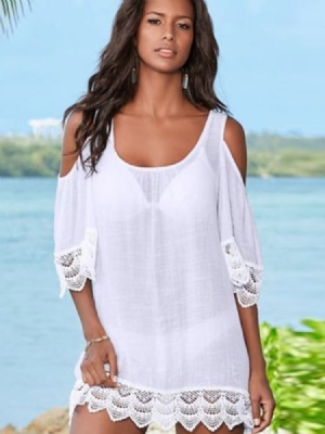 Tops Femininos De Renda E Ombro Frio Para Praia