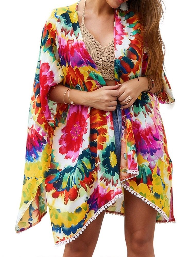 Tops De Praia Com Estampa Floral Embrulhada Feminina