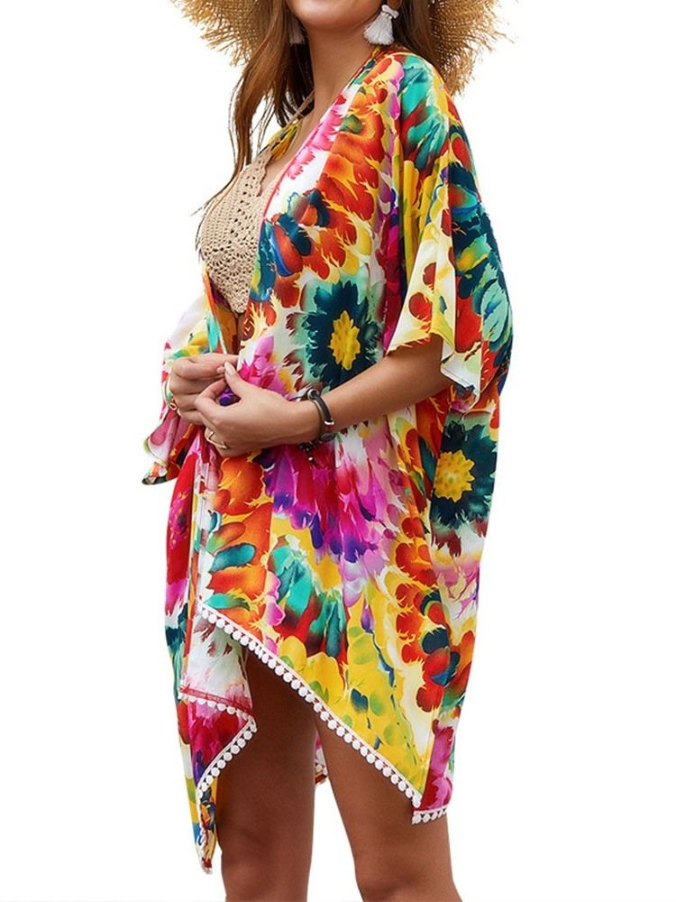Tops De Praia Com Estampa Floral Embrulhada Feminina