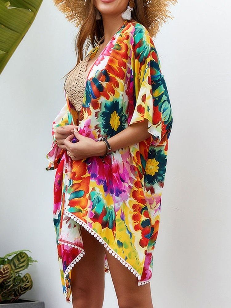 Tops De Praia Com Estampa Floral Embrulhada Feminina