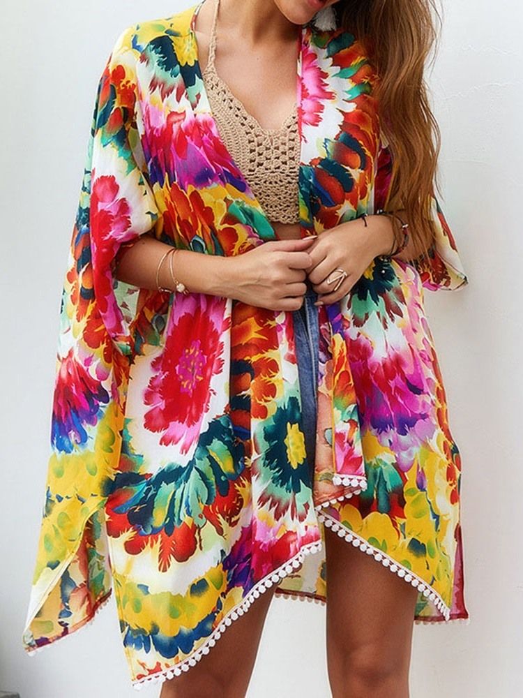 Tops De Praia Com Estampa Floral Embrulhada Feminina