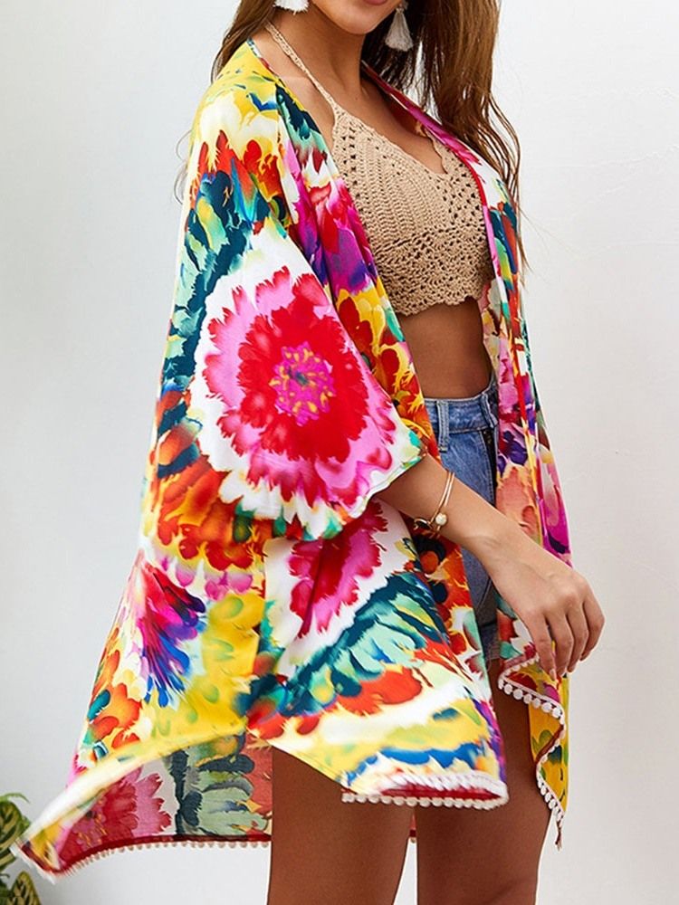 Tops De Praia Com Estampa Floral Embrulhada Feminina