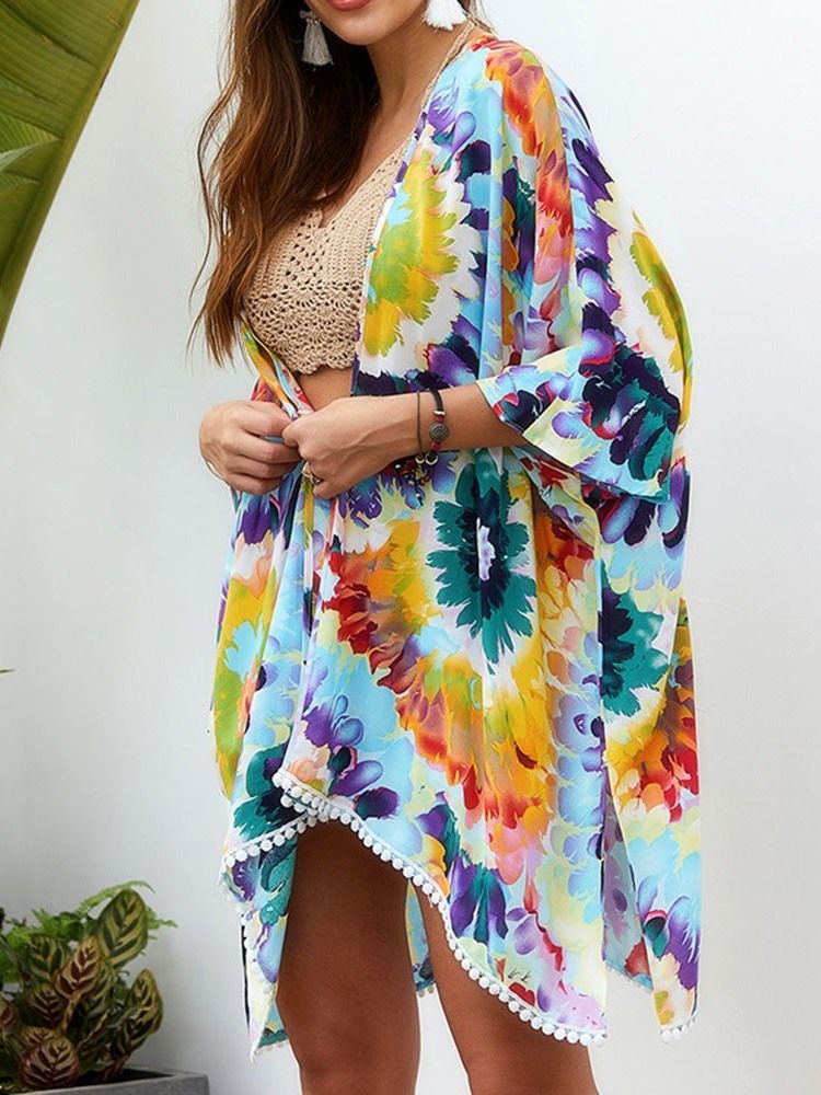 Tops De Praia Com Estampa Floral Embrulhada Feminina