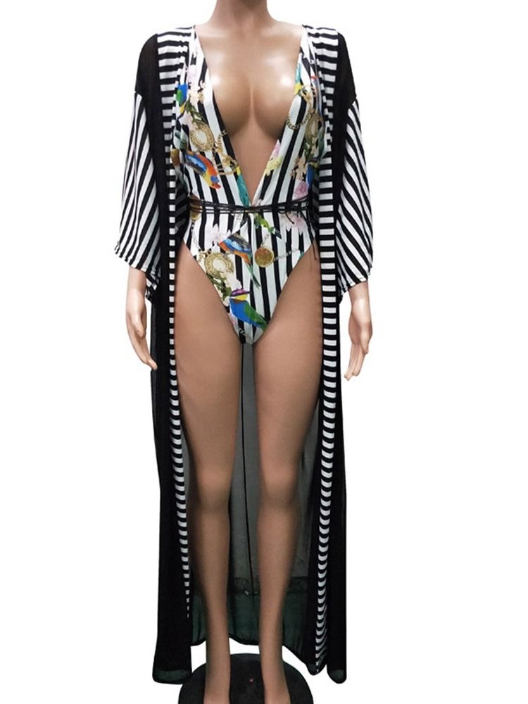 Traje De Banho Feminino Com Listras De Uma Peça Ocidental