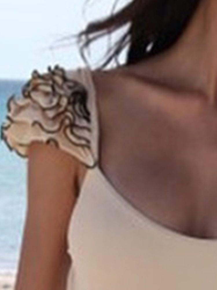 Traje De Banho Feminino Falbala Plain Beach Look