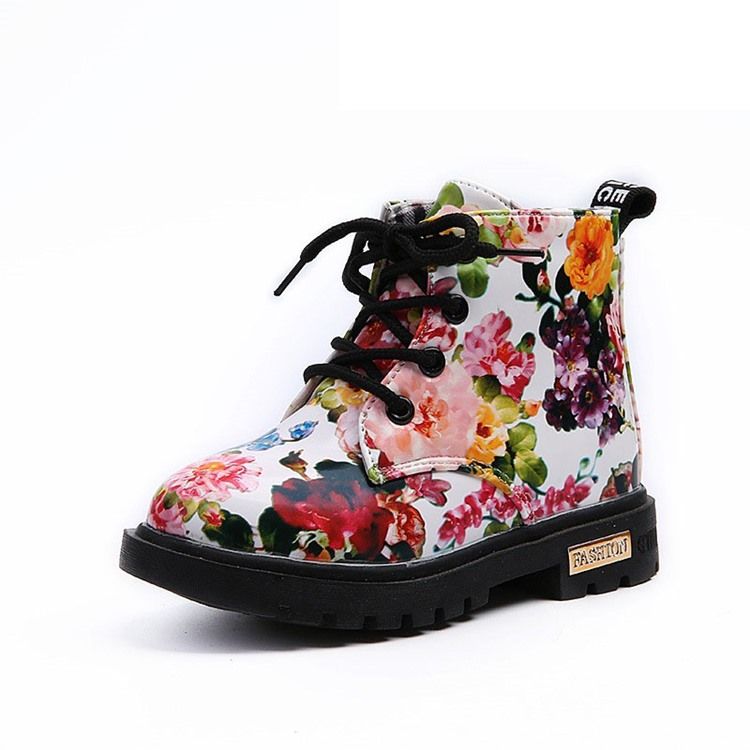 Botas De Bebê Com Zíper Floral Redondo Na Ponta Do Pé