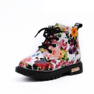 Botas De Bebê Com Zíper Floral Redondo Na Ponta Do Pé