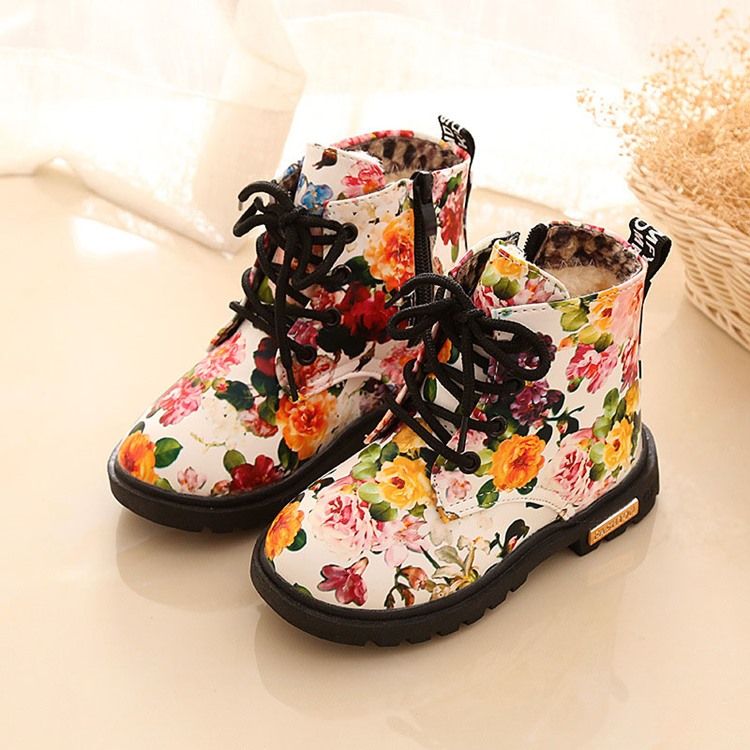 Botas De Bebê Com Zíper Floral Redondo Na Ponta Do Pé