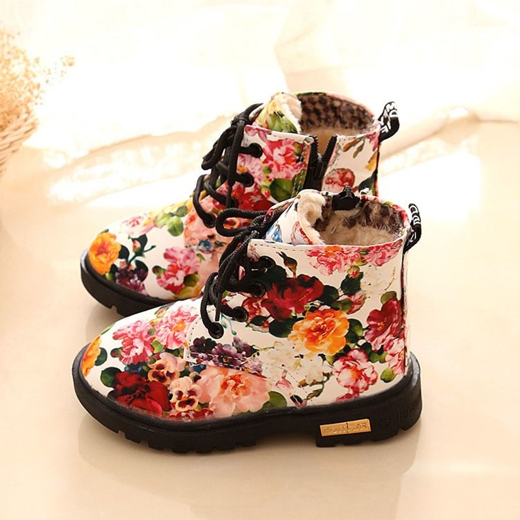 Botas De Bebê Com Zíper Floral Redondo Na Ponta Do Pé
