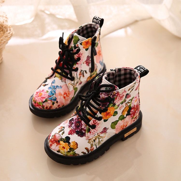 Botas De Bebê Com Zíper Floral Redondo Na Ponta Do Pé