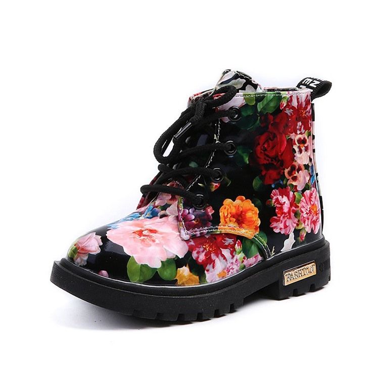 Botas De Bebê Com Zíper Floral Redondo Na Ponta Do Pé