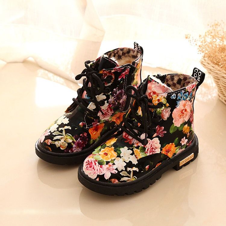 Botas De Bebê Com Zíper Floral Redondo Na Ponta Do Pé