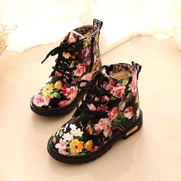 Botas De Bebê Com Zíper Floral Redondo Na Ponta Do Pé