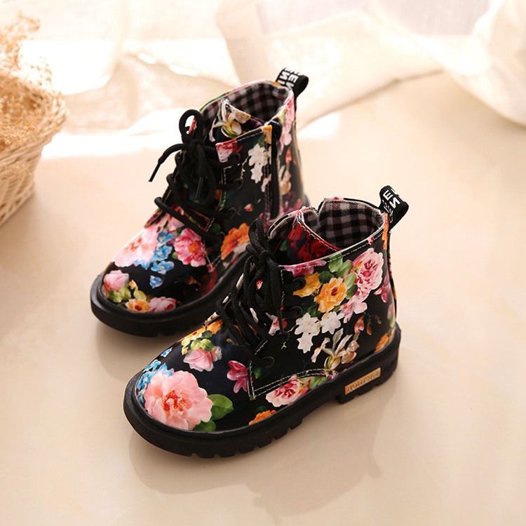 Botas De Bebê Com Zíper Floral Redondo Na Ponta Do Pé