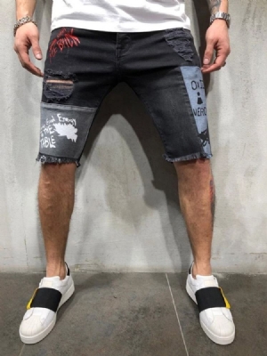 Botão Cor Bloco De Calças Jeans Homem Com Zíper Cintura Média