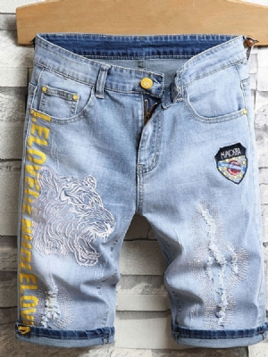 Calça Jeans Com Zíper Casual Reta Estampada Masculina