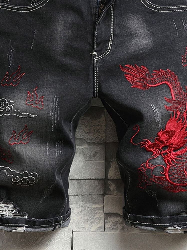 Calça Jeans Reta Bordado Com Zíper Cintura Média Masculina