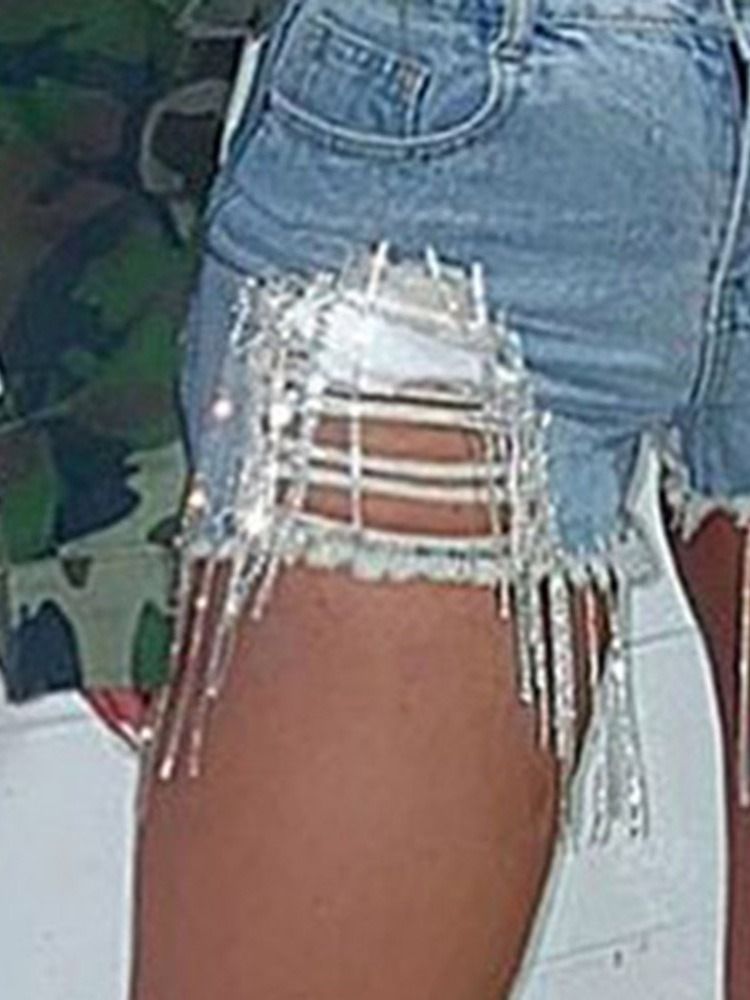 Calça Lápis Lápis Feminino Tassel Zipper Shorts Skinny