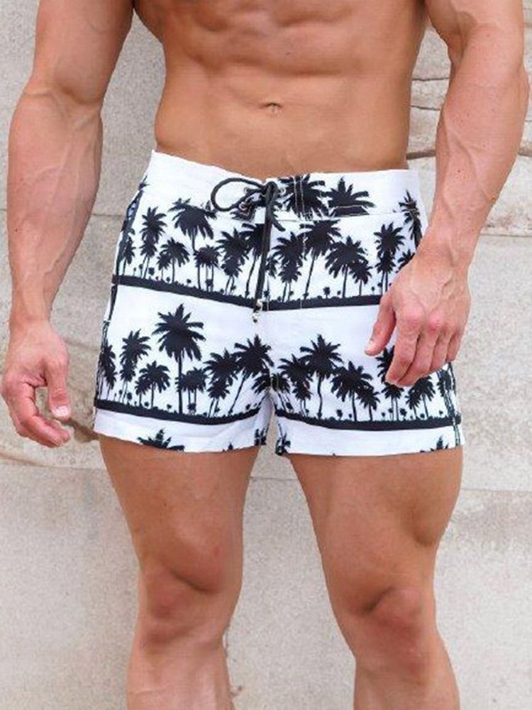 Calção Casual Masculino Com Estampa Fina De Renda
