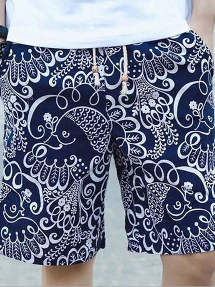 Calção Casual Masculino Em Bloco De Cores Estampado Reto