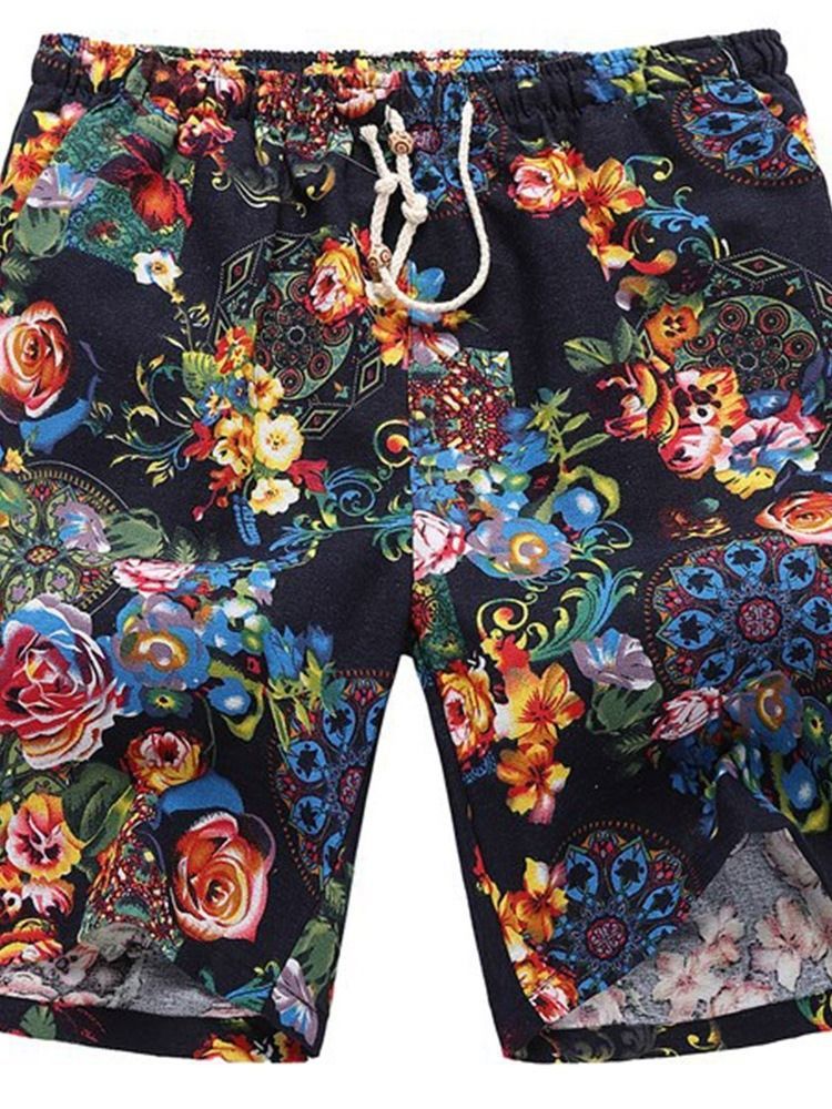 Calção Casual Masculino Em Bloco De Cores Estampado Reto