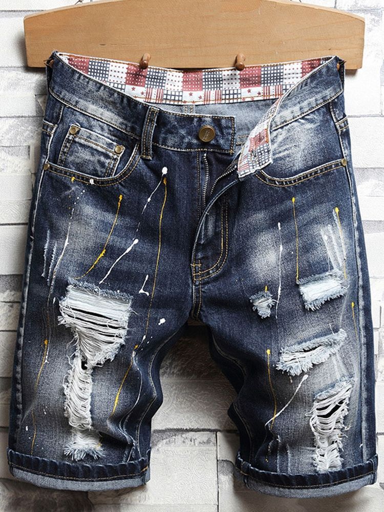 Calças De Ganga Hole Gradient Straight Coreano Zipper